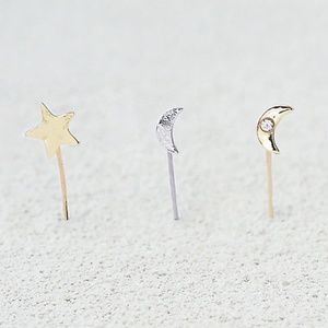 NEW AMERICAN EAGLE 3 Pairs LOT Stud/Drop Back Earrings Moon Stars